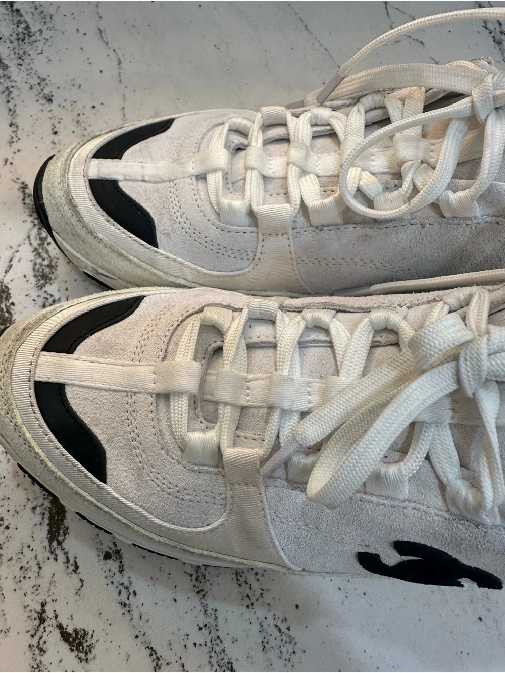 CHANEL White and Black Lace-Up Suede & Sneakers Size 39
